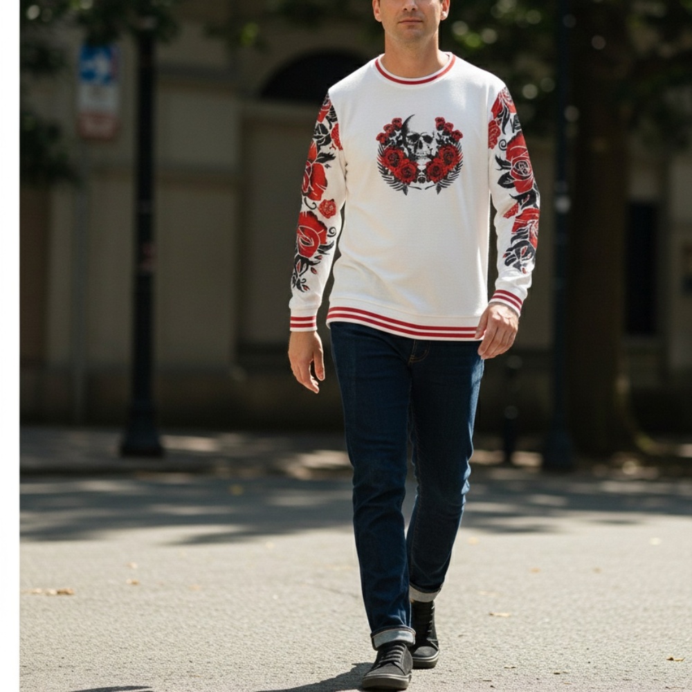 Long Sleeve Skull & Roses Pull Over T-shirt